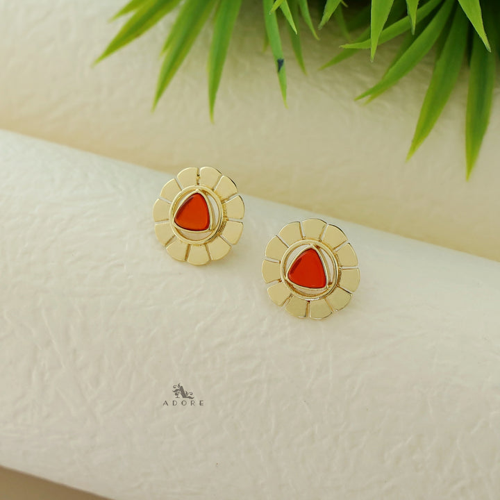 Golden Flower Triangle Glossy Earring