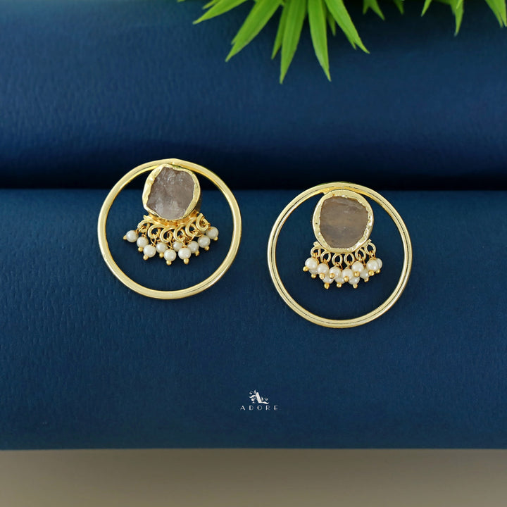 Anamika Golden Circle Pearl Cluster Raw Stone Earring