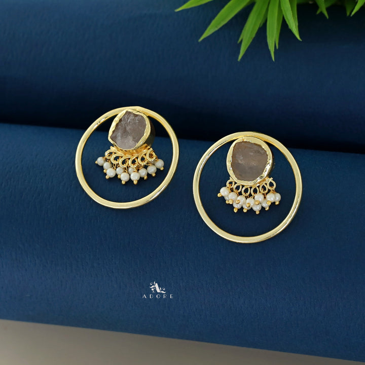 Anamika Golden Circle Pearl Cluster Raw Stone Earring