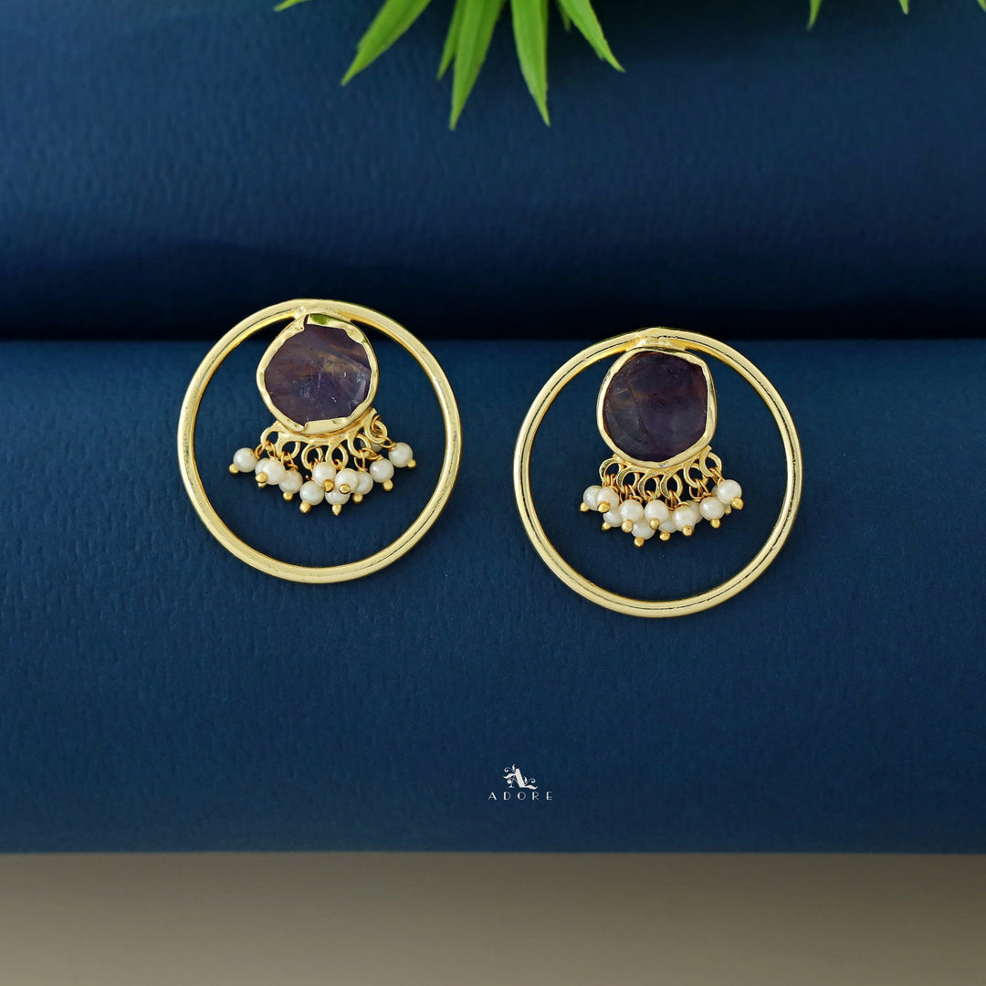 Anamika Golden Circle Pearl Cluster Raw Stone Earring