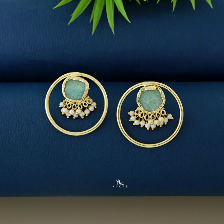 Anamika Golden Circle Pearl Cluster Raw Stone Earring