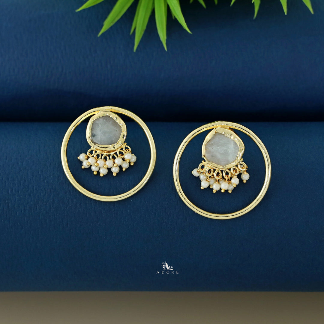 Anamika Golden Circle Pearl Cluster Raw Stone Earring