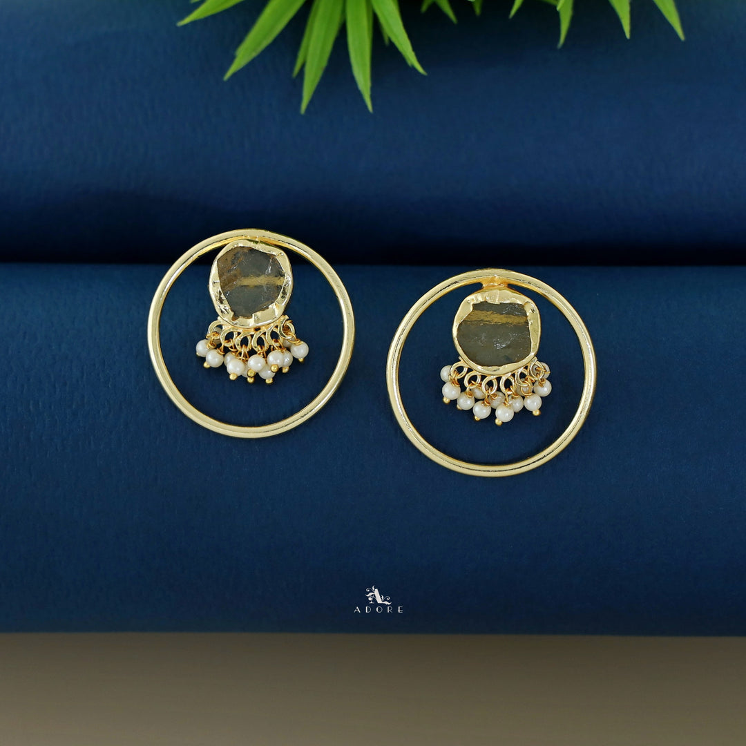 Anamika Golden Circle Pearl Cluster Raw Stone Earring