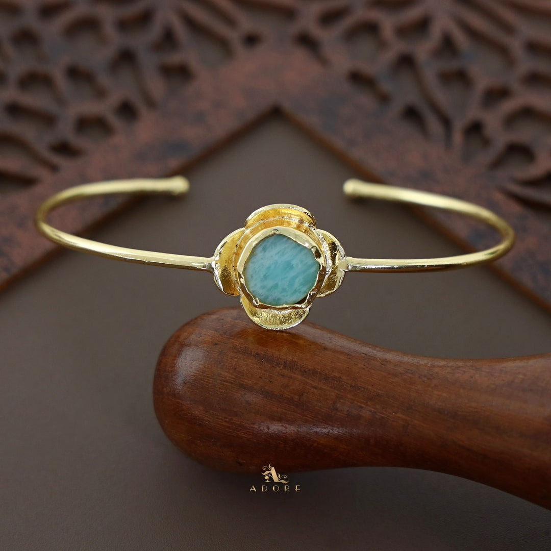 Golden Blooming Flower Raw Stone Bangle