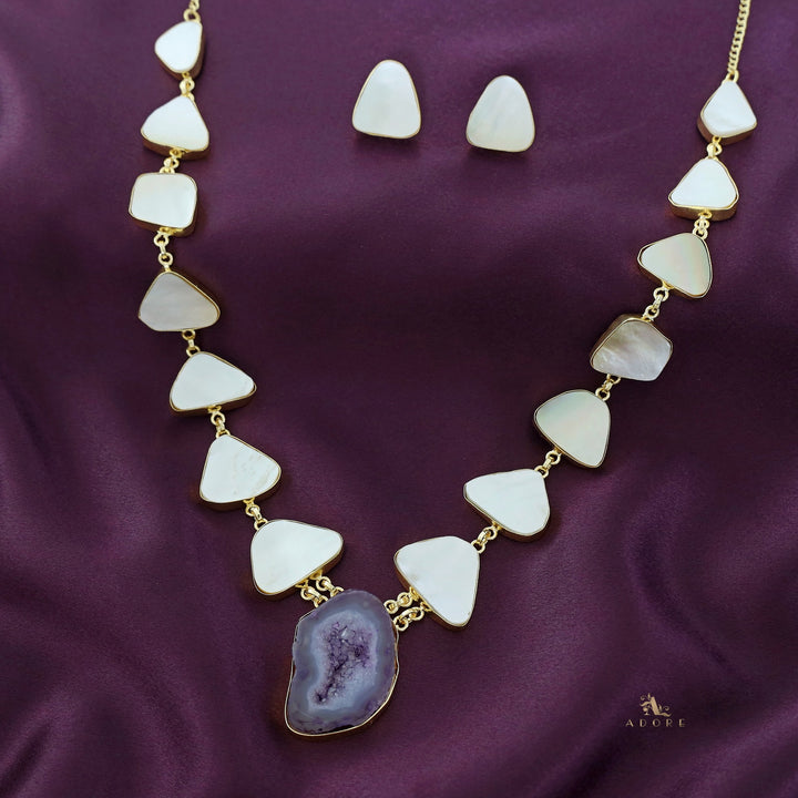 Natural MOP + Agate Stone Neckpiece With Stud