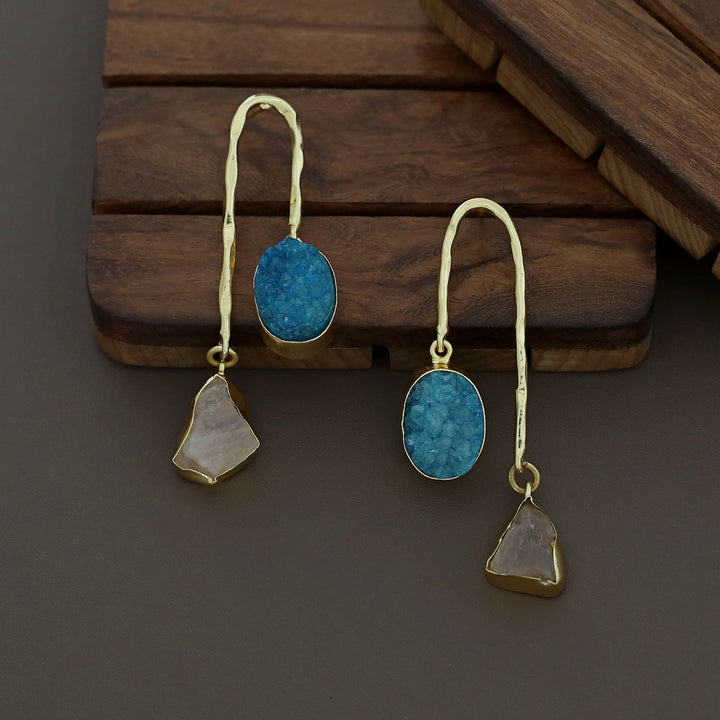 Anvi Golden Arch Raw Stone + Druzy Earring