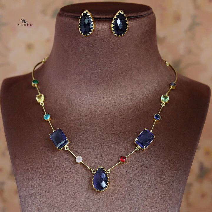 Golden Glossy Multi Shape Neckpiece With Stud