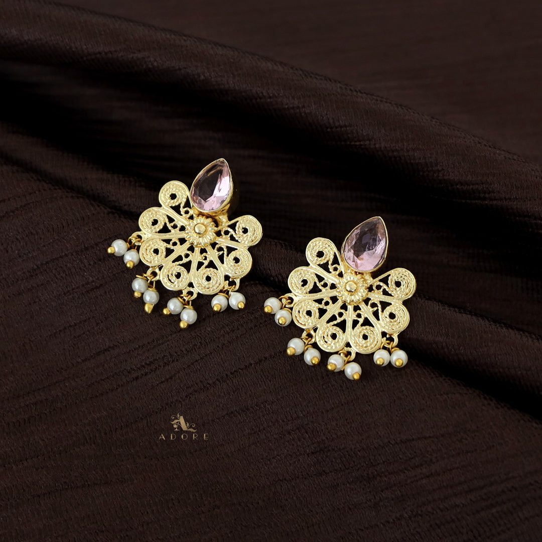 Golden Glossy Drop Pearl Cluster Earring