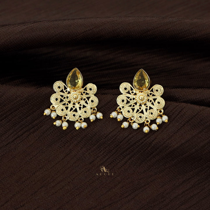 Golden Glossy Drop Pearl Cluster Earring