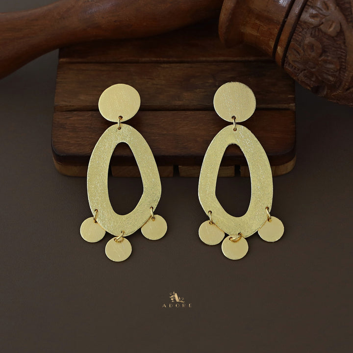 Golden Textured Oval with Circle Earring