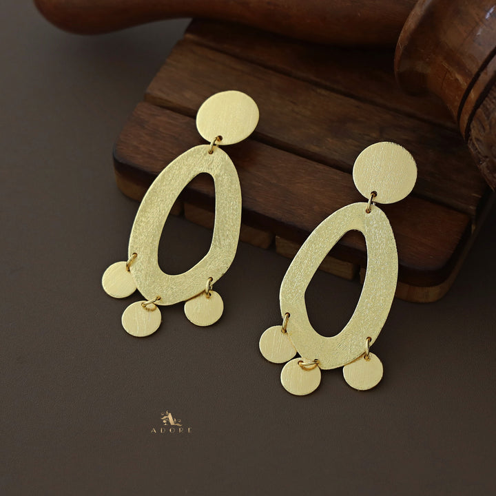 Golden Textured Oval with Circle Earring