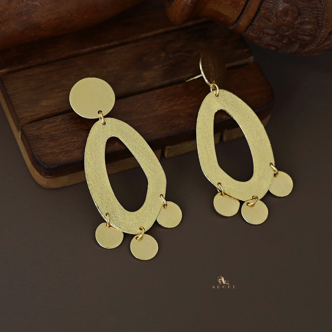 Golden Textured Oval with Circle Earring