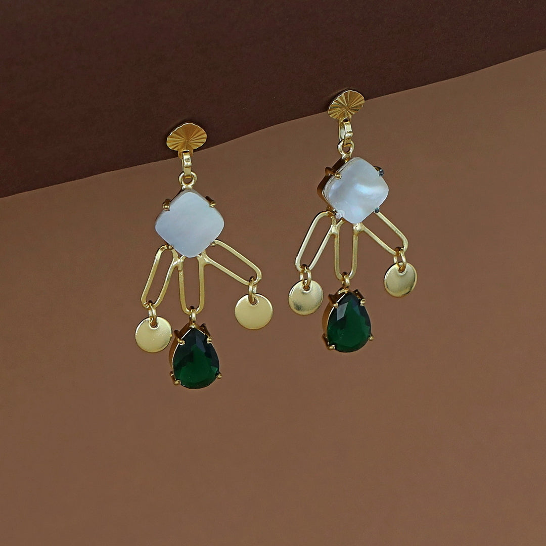 Tyla Golden Glossy + MOP Stone Earring