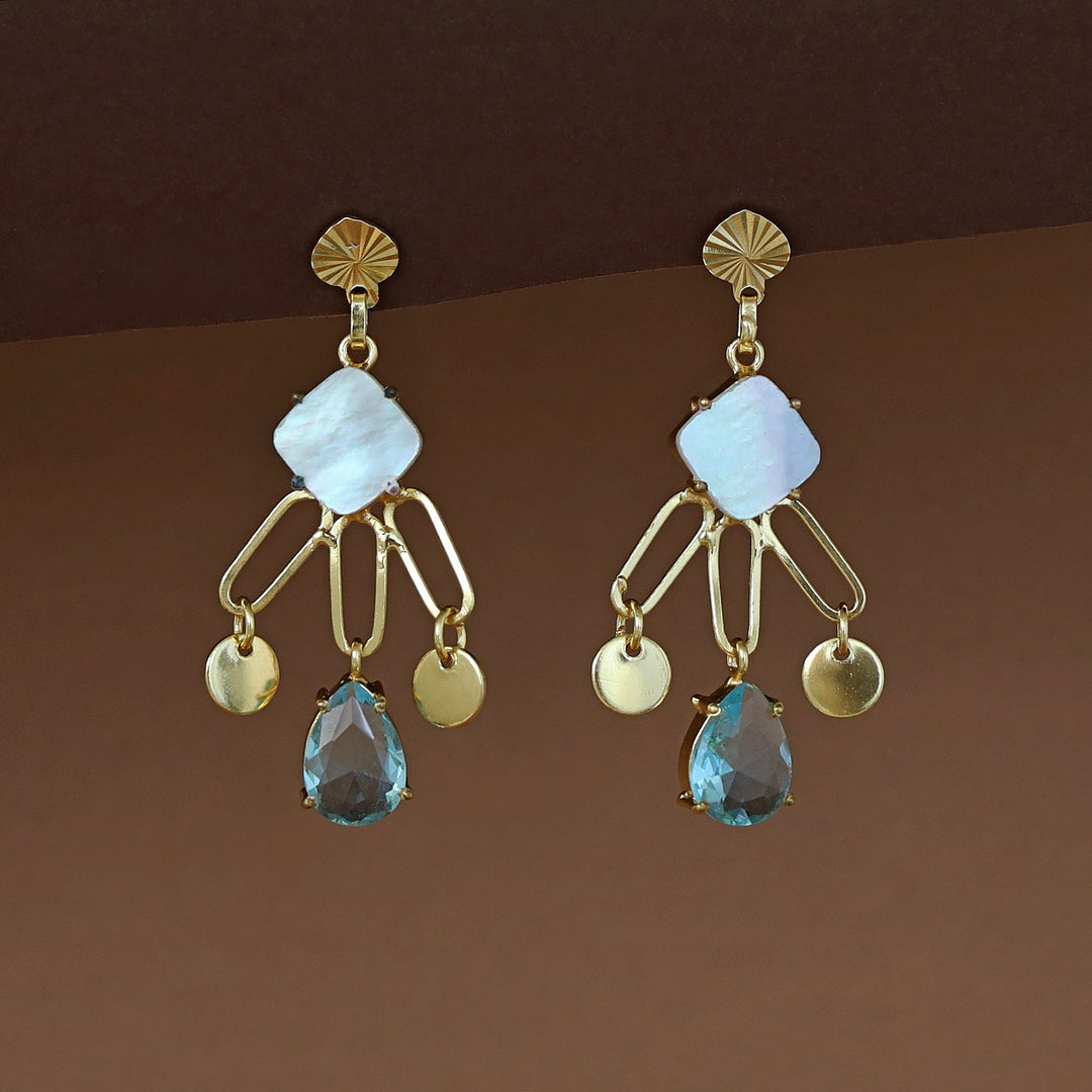 Tyla Golden Glossy + MOP Stone Earring