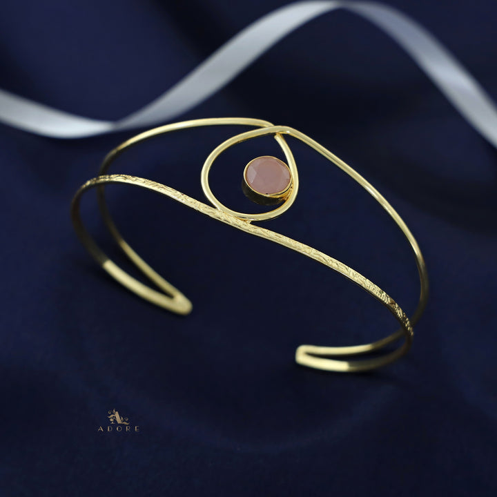 Golden Textured Drop Round Glossy Bangle