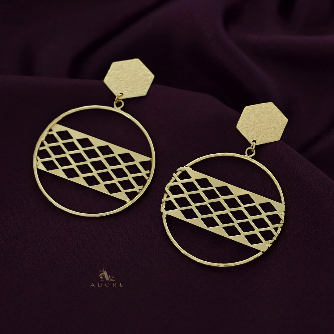 Golden Hexagon Cirlce Earring