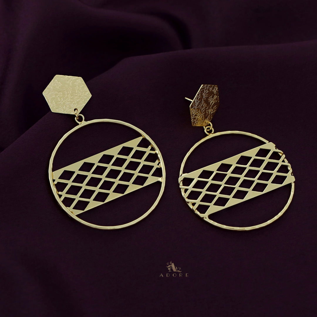 Golden Hexagon Cirlce Earring