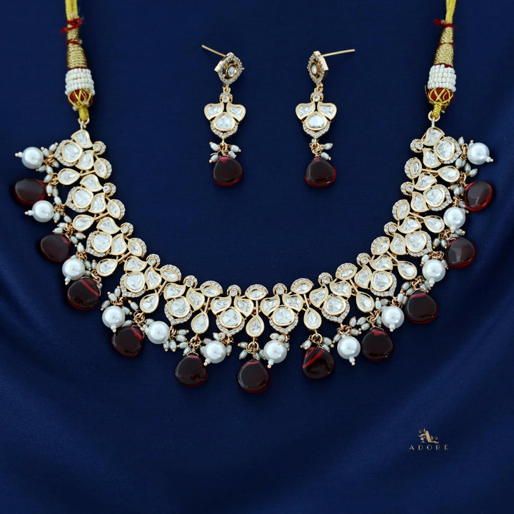 Fedora Polki Kundan Neckpiece With Earring