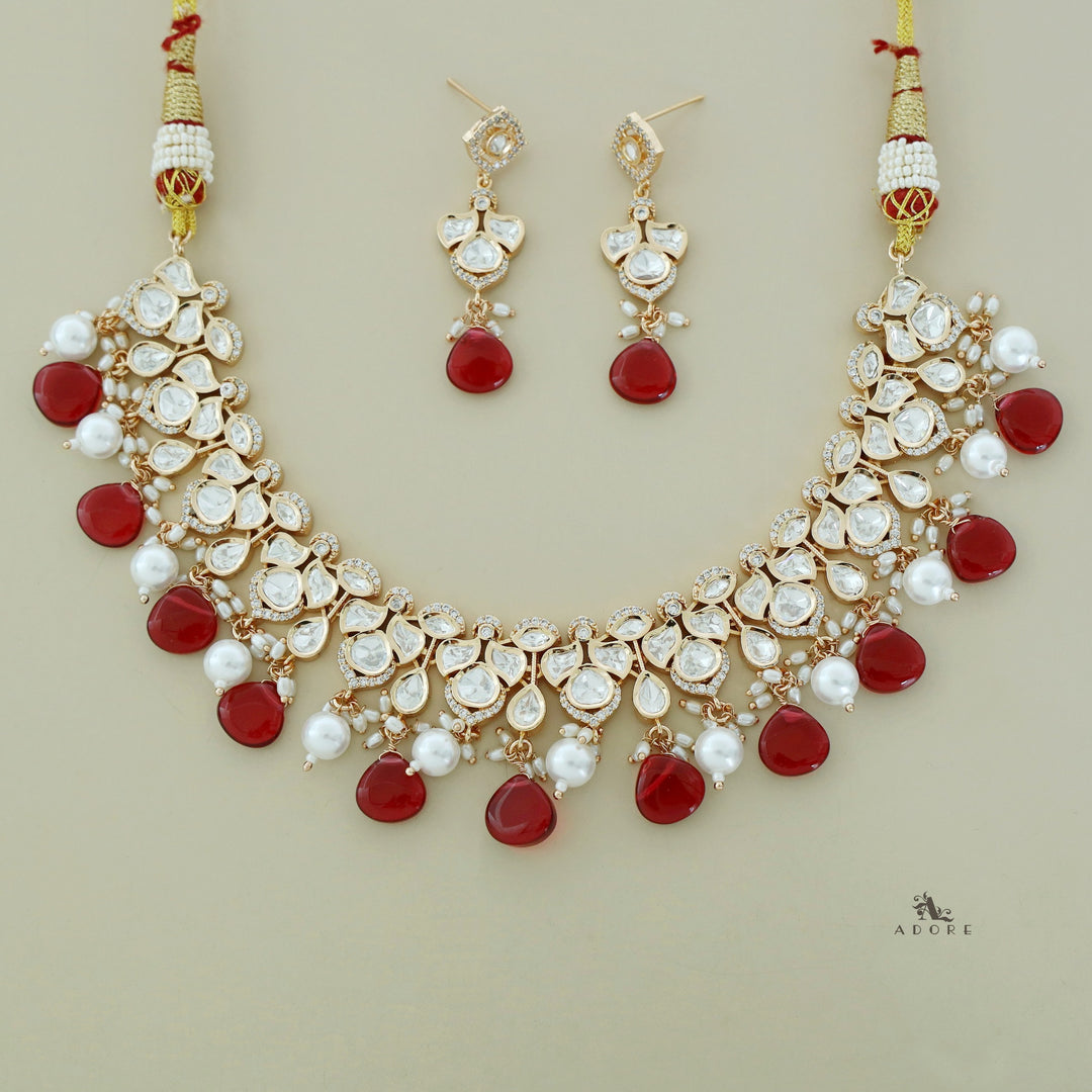 Fedora Polki Kundan Neckpiece With Earring