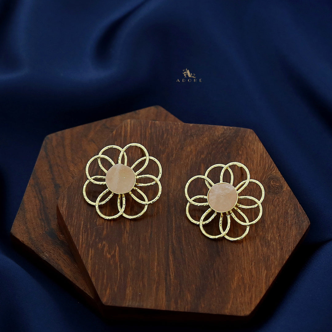 Golden Flower Raw Stone Earring