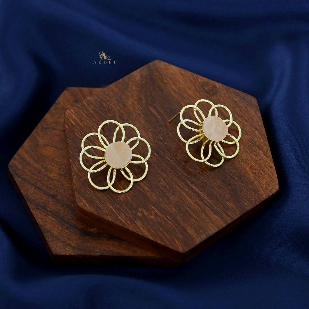 Golden Flower Raw Stone Earring