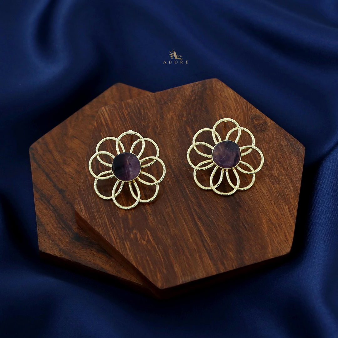 Golden Flower Raw Stone Earring