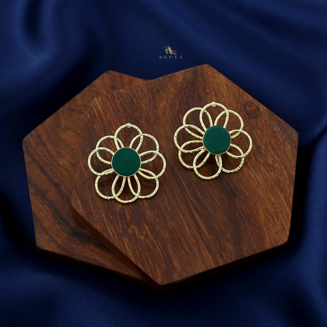 Golden Flower Raw Stone Earring