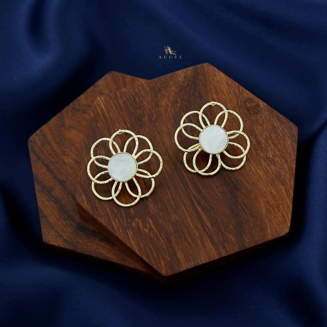 Golden Flower Raw Stone Earring