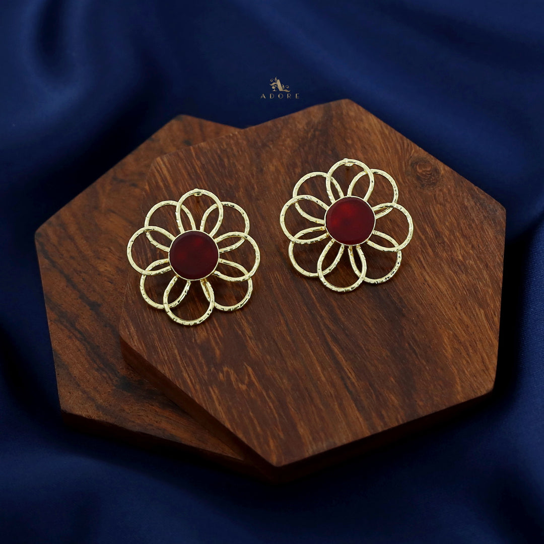 Golden Flower Raw Stone Earring