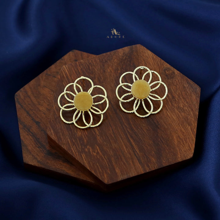 Golden Flower Raw Stone Earring