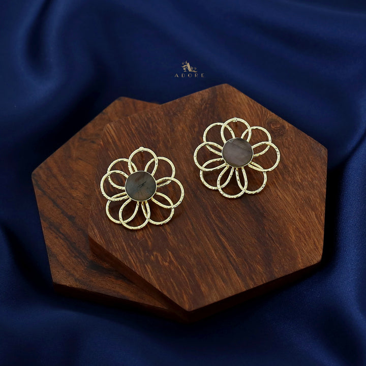 Golden Flower Raw Stone Earring