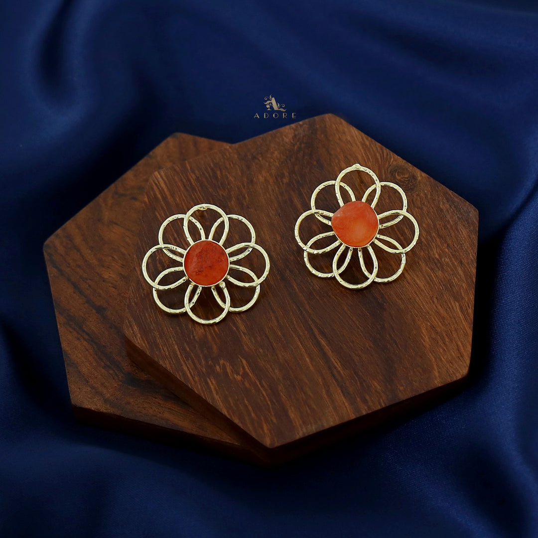 Golden Flower Raw Stone Earring