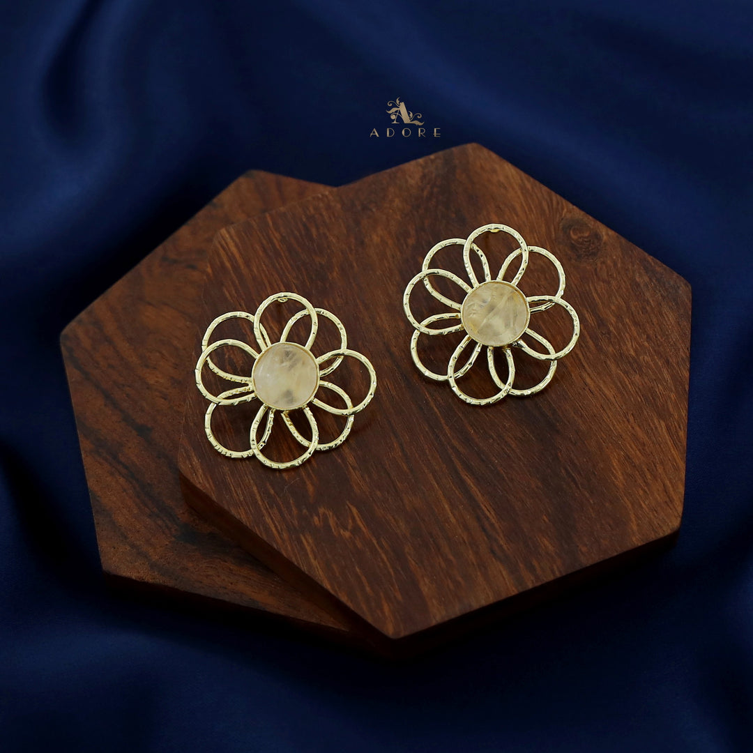 Golden Flower Raw Stone Earring