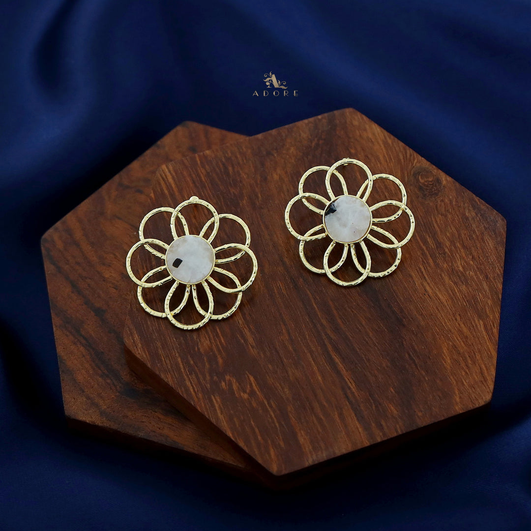 Golden Flower Raw Stone Earring