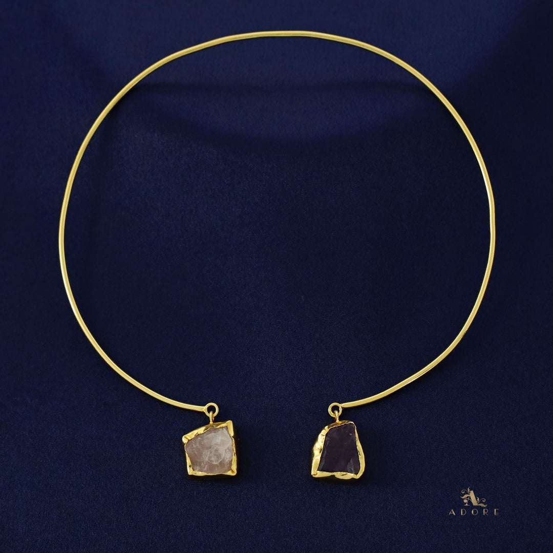 Golden Dual Raw Stone Neck Cuff