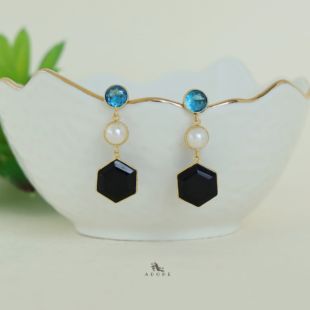 Zrika Glossy Circle + Hexagon Pearl Earring