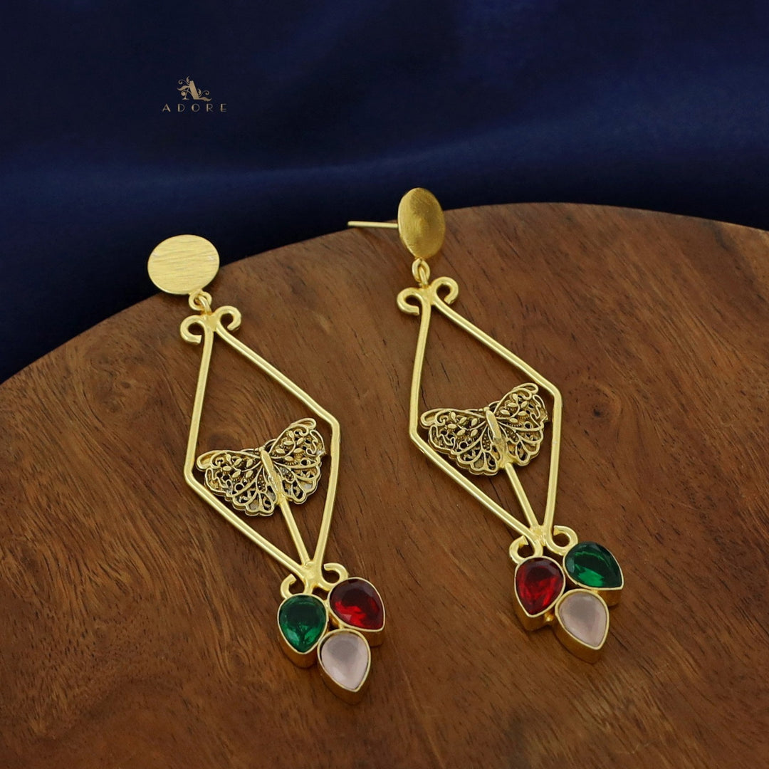 Nyssa Golden Diamond Butterfly Glossy Tri Drop Earring