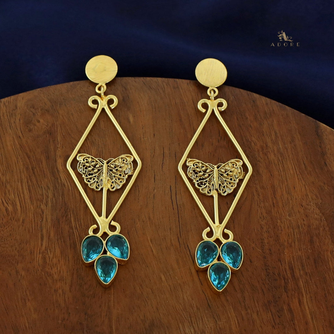 Nyssa Golden Diamond Butterfly Glossy Tri Drop Earring