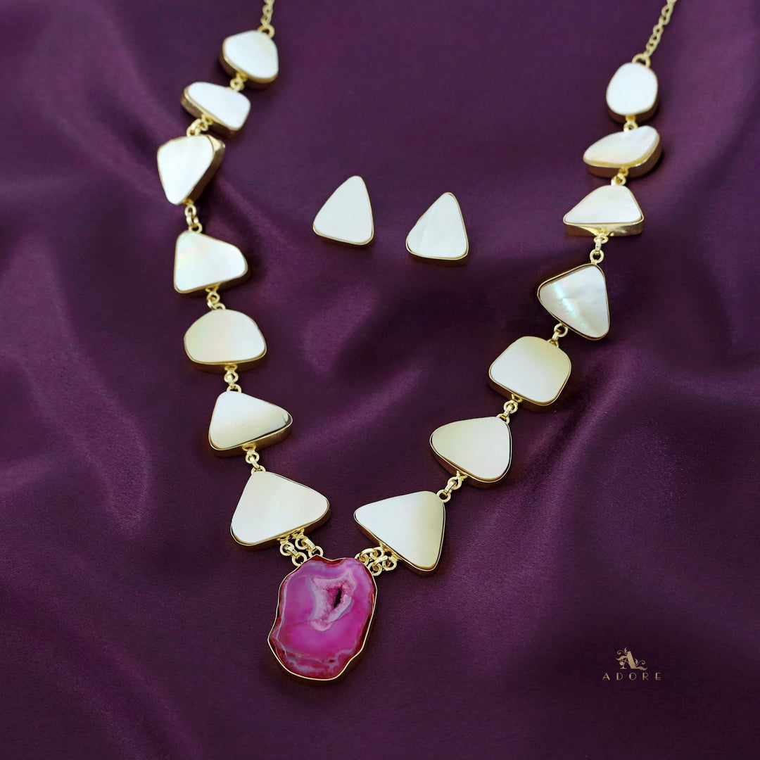 Natural MOP + Agate Stone Neckpiece With Stud