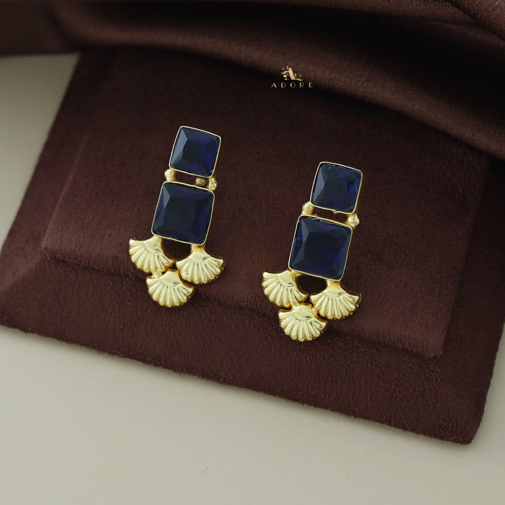 Golden Tri Leaf with Dual Glossy Stones Earring