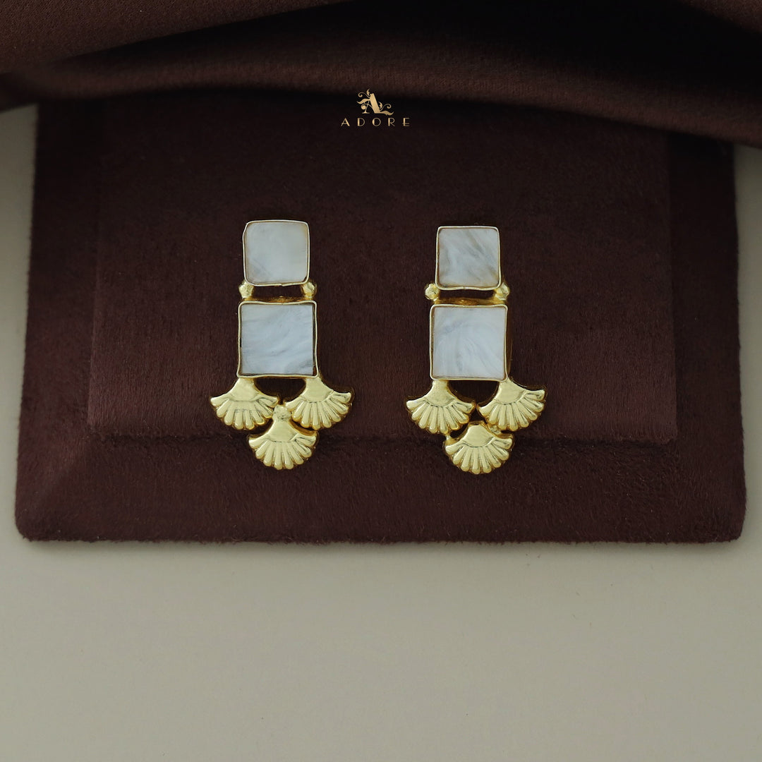 Golden Tri Leaf with Dual Glossy Stones Earring