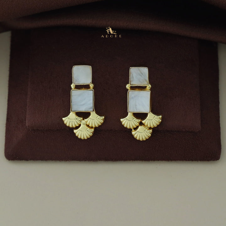 Golden Tri Leaf with Dual Glossy Stones Earring