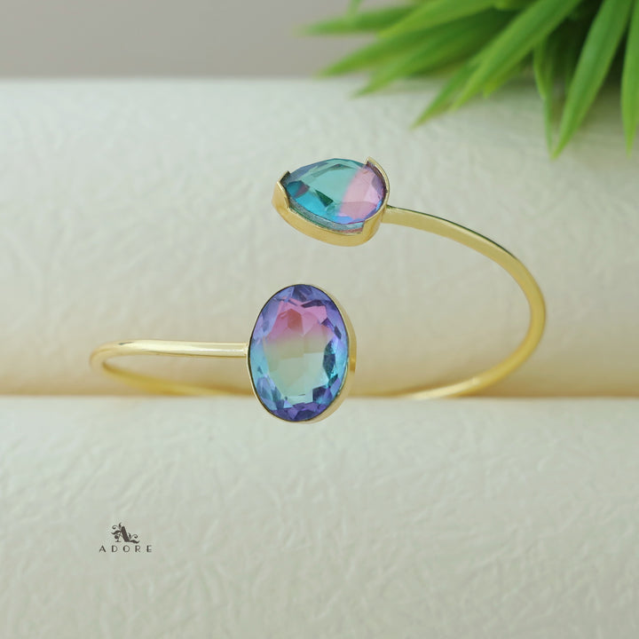 Glossy Oval Ametrine Stone Bangle