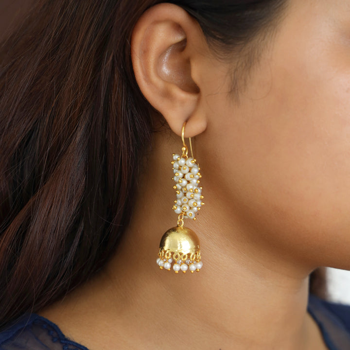 Medium Nashwa Cluster Pearl Jhumka Drop