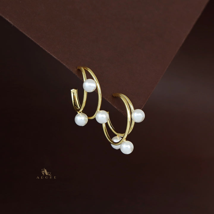 Golden 2 Layer Tri Pearl Hoop Earring