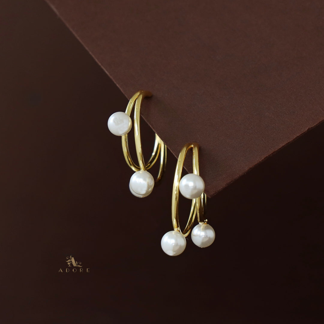 Golden 2 Layer Tri Pearl Hoop Earring