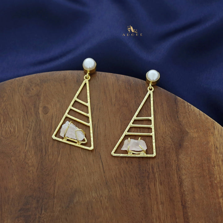 Adrika Golden Triangular Earring with Pearl