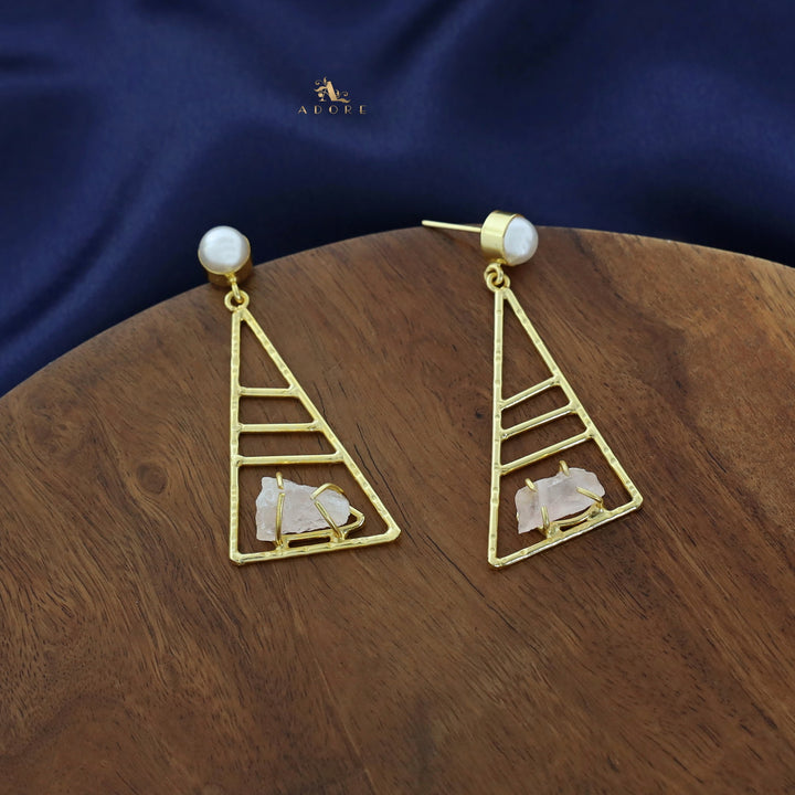 Adrika Golden Triangular Earring with Pearl