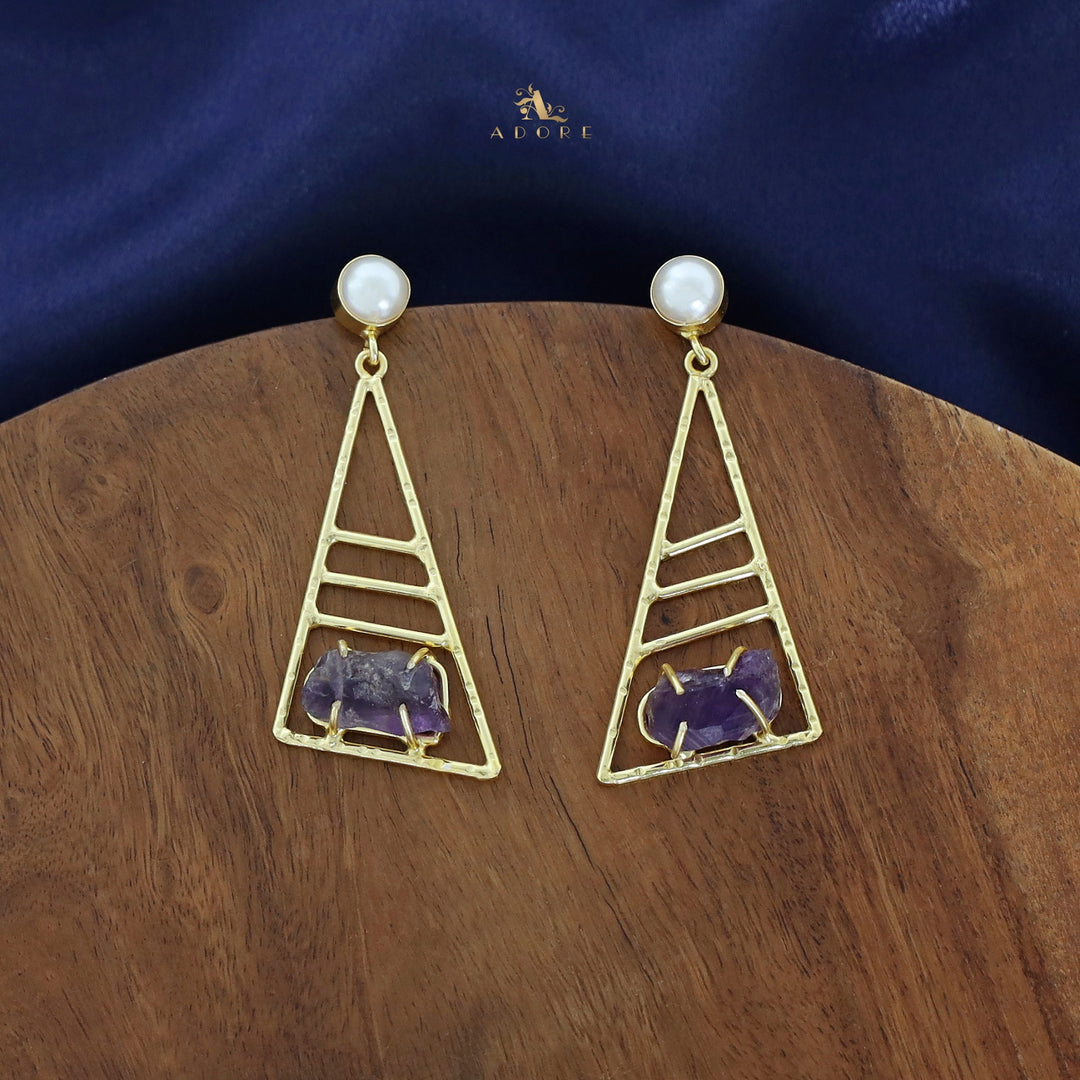 Adrika Golden Triangular Earring with Pearl