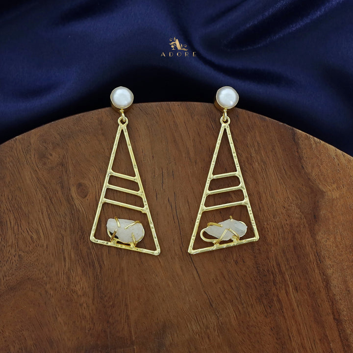 Adrika Golden Triangular Earring with Pearl